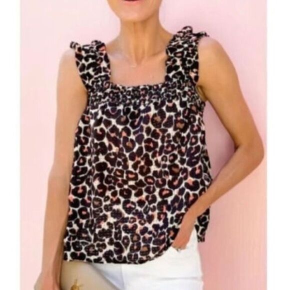 Who What Wear Black & Pink Leopard Animal Print Ruffle Sleeveless Blouse Tank M - Picture 1 of 5